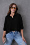 Women's Black Polo Neck Half Sleeve Oversize Summer Crop Knitwear Blouse 002 - 8