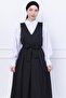 Belted Pleated Knitted Gilet Dress Black Hm2736 - 2