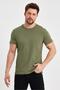 Men's Khaki Slim Fit Cotton Short Sleeve Crew Neck T-Shirt - 2