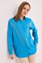 Stone Embroidered Comfortable Fit Linen Shirt Blue - 3