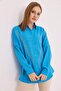 Stone Embroidered Comfortable Fit Linen Shirt Blue