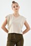 Regular Women's Crew Neck Clay Color Crop Top