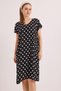 V-Neck Pleat Detailed Comfortable Fit Woven Viscose Dress Black - 4