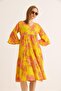 V Neck Spanish Sleeve Woven Dress Mustard - 3