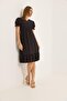 V-Neck Watermelon Sleeves Full Laced Lined Dress Black - 3