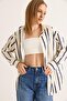 Striped Satin Comfortable Fit Shirt Cream - 4
