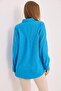 Stone Embroidered Comfortable Fit Linen Shirt Blue - 2
