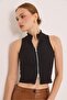 Zipper Detailed Ribbed Stylish Knitted Blouse Black - 4