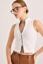 Zipper Detailed Ribbed Stylish Knitted Blouse White - 4