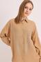 Stone Embroidered Comfortable Fit Linen Shirt Mink - 3