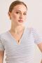 Collar Detailed Camisole Striped Knitted Blouse White - 5