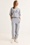 Print Detailed Short Sleeve Tracksuit Suit Gray - 5