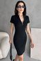 Women's Black Zippered Polo Neck Ribbed Knitted Dress - 3