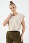 Regular Women's Crew Neck Clay Color Crop Top - 3