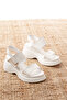 Nicole Buckle Detailed High-Sole Women's White Sandals