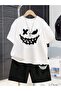 Boys' New Striped Face Print Patterned T-Shirt and Shorts Set