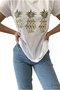Women's Large Pineapple Sequin Sequin Embroidered 100% Cotton Short Sleeve V-Neck T-Shirt Xl-2Xl-3Xl - 3
