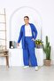 Plus Size Women's - Cobalt Blue Viscose Long Cardigan and Elastic Waist Pants Set 65N38327 - 6