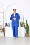 Plus Size Women's - Cobalt Blue Viscose Long Cardigan and Elastic Waist Pants Set 65N38327