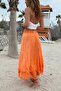Orange Layered Elastic Waist Twisted Woven Flared Skirt 70 30 - 6