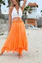 Orange Layered Elastic Waist Twisted Woven Flared Skirt 70 30 - 4