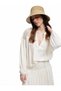 Lace-Up Round Neck Long Balloon Sleeve Crochet Detailed Blouse with Pearls - 3