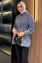 Gray Women's Front Gather Detailed Waist Tie Hijab Tunic - 6