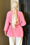 Pink Women's Front Gather Detailed Waist Tie Hijab Tunic - 4