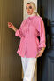 Pink Women's Front Gather Detailed Waist Tie Hijab Tunic - 2