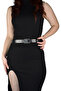 100% Genuine Leather Silver Rectangular Buckle Black Thin Women's Belt, 3cm=3cm-kdn-04 - 3