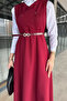 Burgundy Belted Hijab Gilet Dress - 3