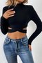 Women's Black Cross Waist Detailed Stand Collar Long Sleeve Crop Top Blouse - 3