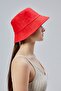 Summer Fabric Bucket Hat, Men's Women's Plain Fisherman Bucket Hat, Unisex Red - 5