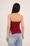 Strapless Burgundy Blouse with Shirring Detail and Slits on the Sides - 4