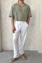 Men's Elastic Waist Baggy Fit Linen Trousers - 4