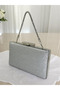 Silver Gray Lame Simili Non-Shedding Imported Kumsim Stone Handle Women's Evening Dress Bag