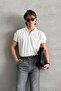 Men's Oversize Zippered Polo Neck Knitwear T-Shirt - 4