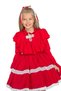 Girls' Red Dress with Ruffled Collar and Chest, Pleated Skirt, Lace Trim Detail - 7