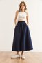 Women's Navy Blue Elastic Waist Parachute Bell Skirt Etk- 19000280 - 3