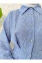 Half-Buttoned Linen Look Dress with Elastic Waist - Blue - 8