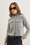 Women's Smoked Pocket Buttoned Glitter Detailed Tweed Jacket Ckt- 19000411 - 6