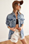 Women's Blue Cotton Denim Jacket with Shoulder and Back Embroidery Detail CKT-19000431 - 3