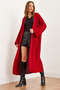 Women's Red Cuff Folded Maxi Sweater Cardigan Hrk- 19000297