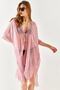 Women's Dried Rose Slit Tied Pareo Kimono KMN-00000063 - 7