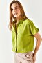Women's Light Green Bat Oversize Linen Shirt GML-19001109 - 5