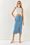 Women's Daisy Indigo Gathered Front Slit Knitted Skirt ETK-19000202 - 2