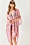 Women's Dried Rose Slit Tied Pareo Kimono KMN-00000063 - 6