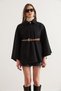 Women's Black Belted Cashmere Poncho Cardigan Hrk- 19000339 - 2