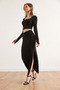 Women's Black Top Toed Blouse Bottom Slit Skirt Suit Tkm- 19000351 - 6