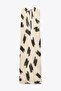 Ecru Contrast Patterned Halter Lined Long Premium Chiffon Dress - 7